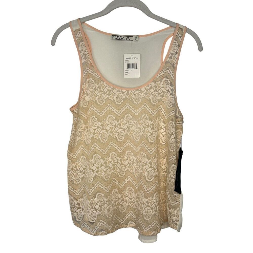 NWT Chloe K Lace Sheer Tank Top size XS Ivory Blush Pink Coquette Cami Shell